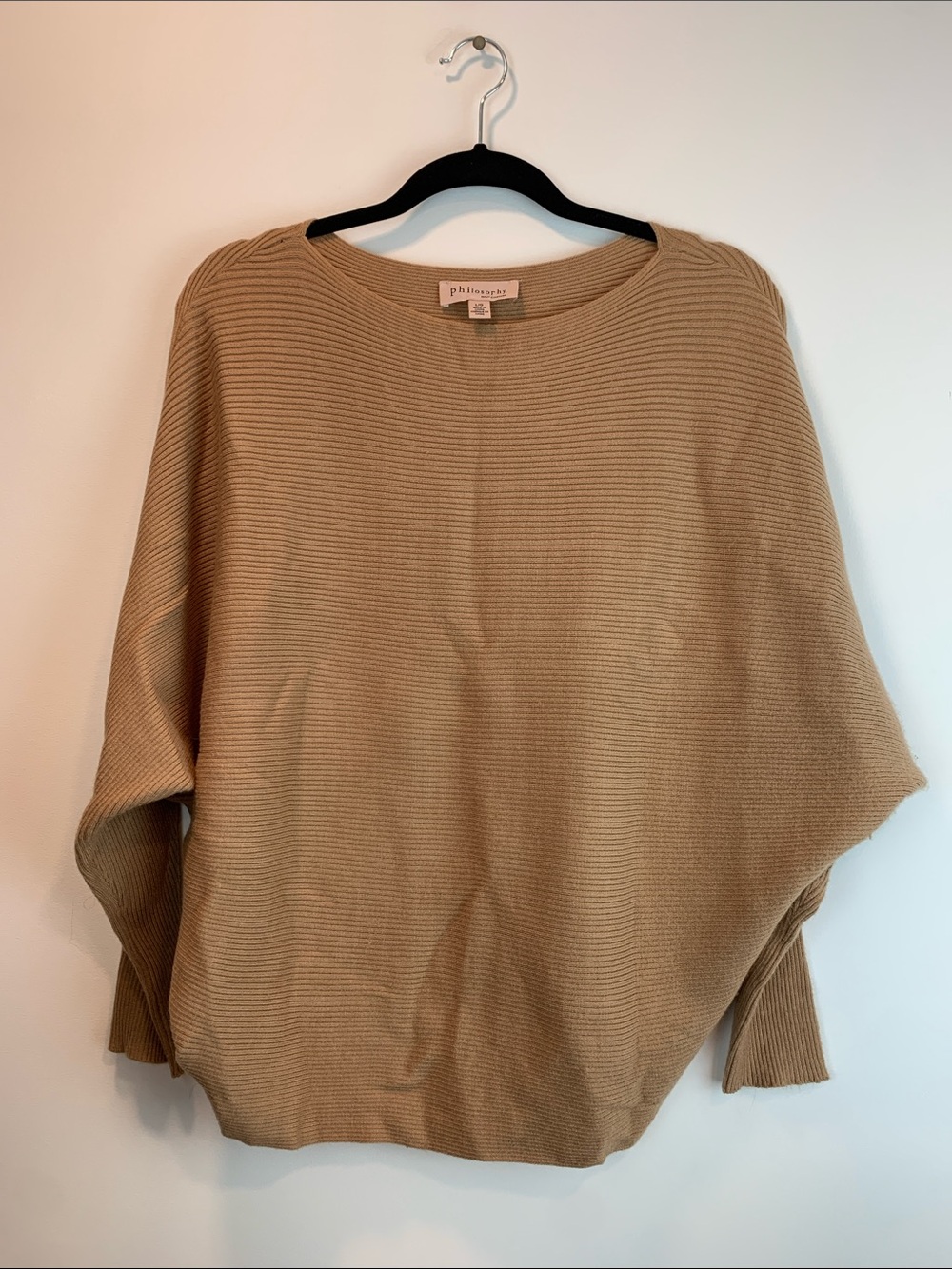 Philosophy Tan sweater sz L old money preppy poncho oversized fall cozy comfy *